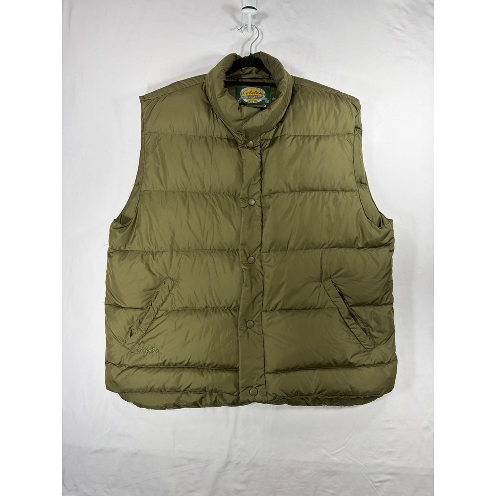 Cabelas Puffer Vest Mens Large Olive Green Excellent Goose Down 550 Fill Power